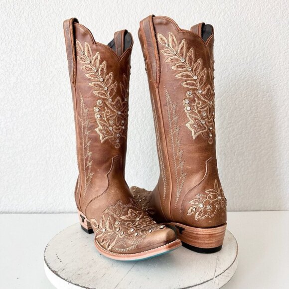Lane Boots Shoes - Lane DESTINY Brown Cowboy Boots Womens 7.5 Western Wedding Bridal Bling Snip Toe